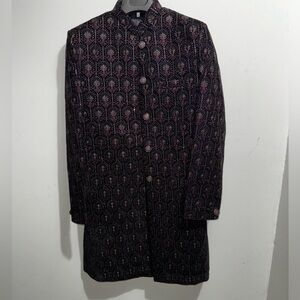 Embroidered Velvet Plum Sherwani Kurta